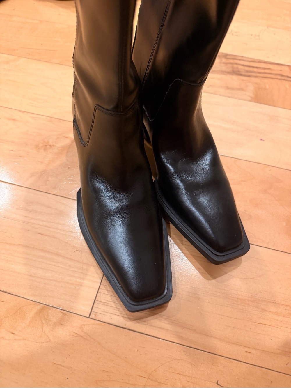 Women's Black Genuine Leather Mid-Calf Western Heel Boots - Picture 7 of 9
